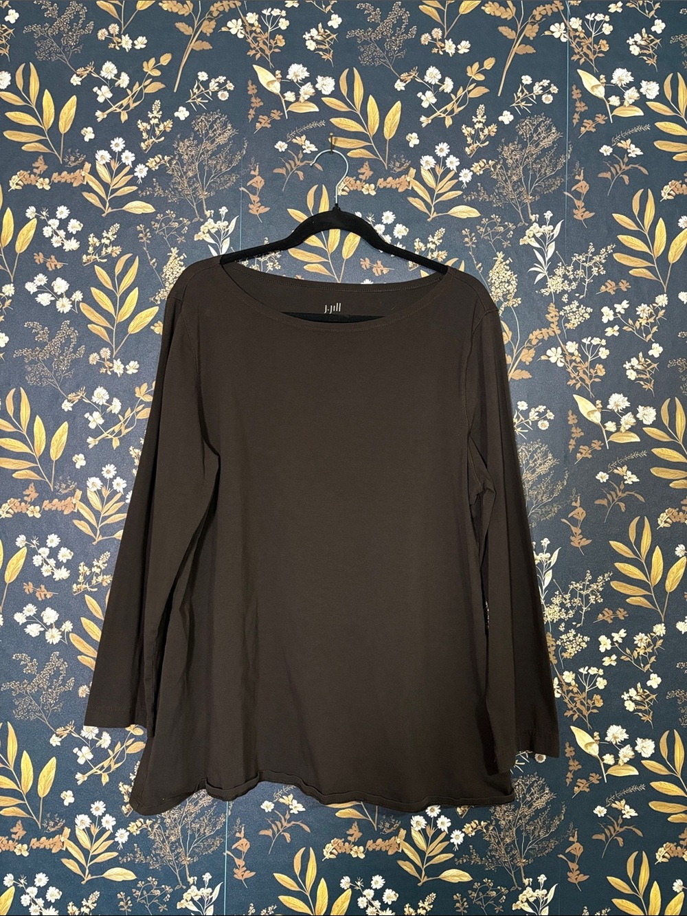 J. Jill Boat Neck Tee Dark Brown Long-Sleeve Women's Tee Size XL